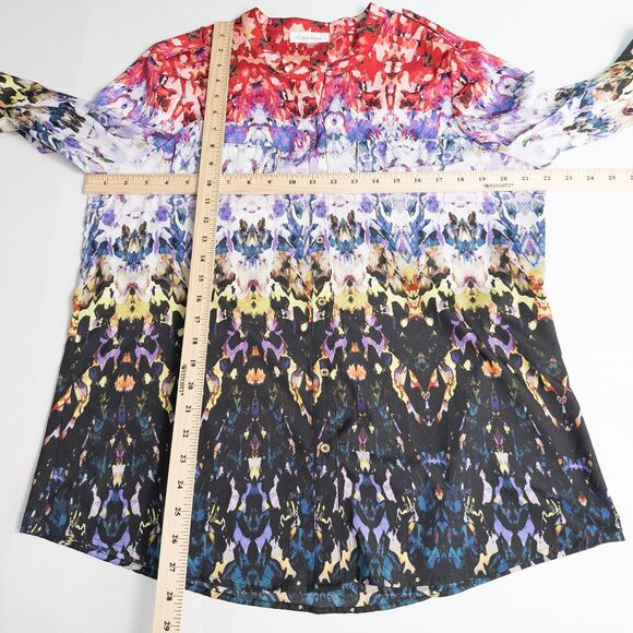 Calvin Klein Abstract Kaleidoscope Button Front Shirt Womens Large Artsy Boho - Picture 4 of 16